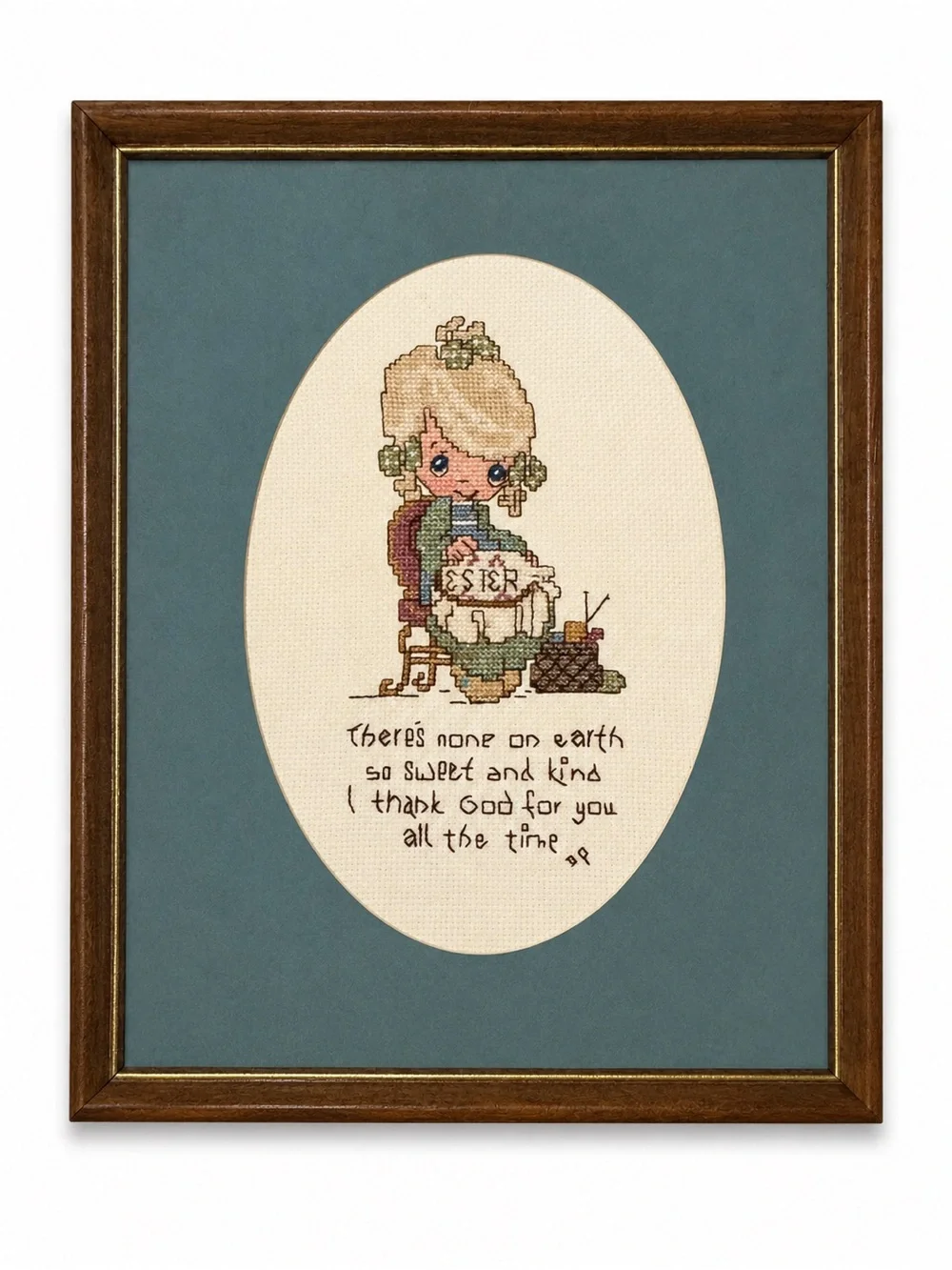 Vintage 1987 Handmade Cross Stitch Friendship Wall Art Framed Needlework